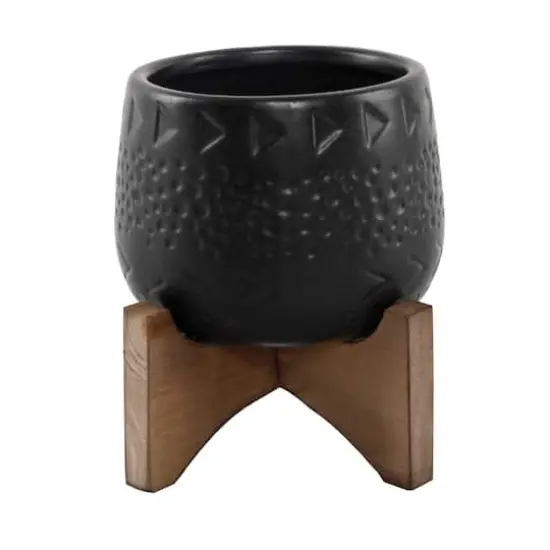 Flora Bunda 3.5" Matte Black Caveman Ceramic On Stand {1}