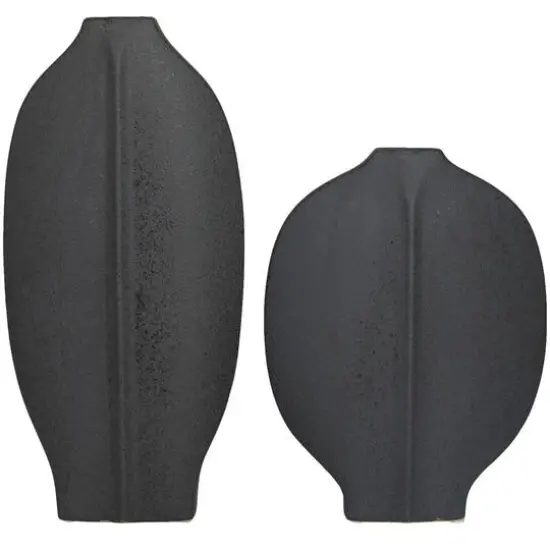 CosmoLiving by Cosmopolitan Black Ceramic Textured Vase Set of 2 18", 13" {1}