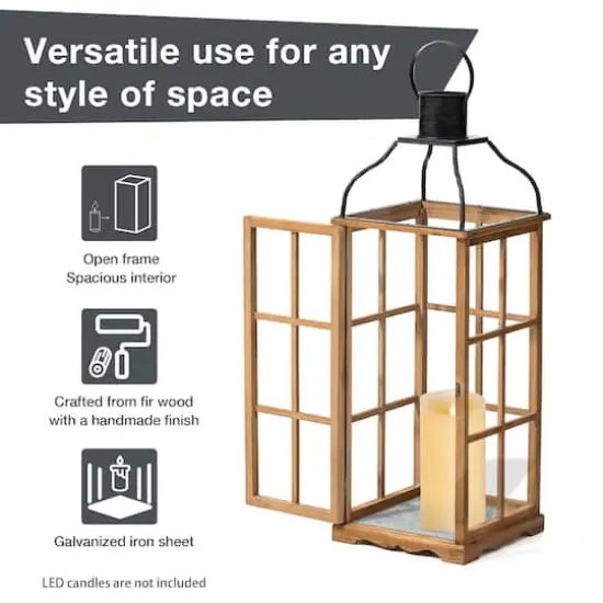 Glitzhome® Oversized Natural Farmhouse Wood & Metal Lanterns Set {5}