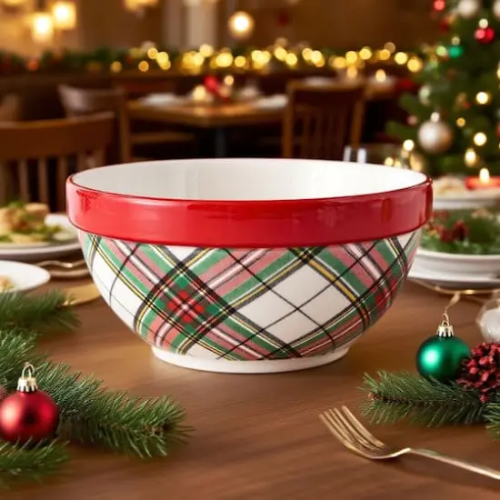 8" Green & Red Plaid Ceramic Bowl by Ashland&reg; {4}
