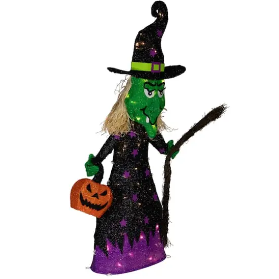 39" LED Lighted Witch with Broom Outdoor Halloween Decoration, Clear LED Lights {5}