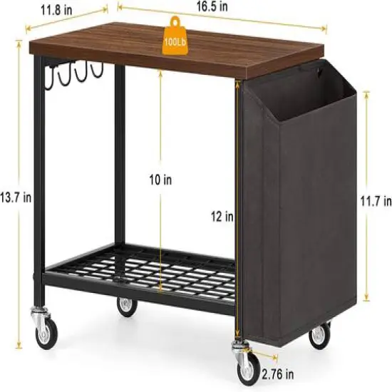 Rustic Brown 2-Tier Printer Cart with Wheels & Storage Bag {3}