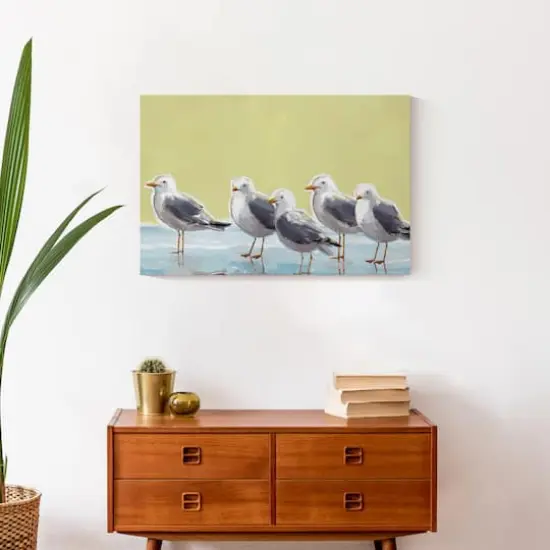 Seagulls On Yellow 24" x 16" Canvas Wall Art {5}