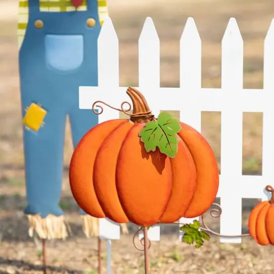 Glitzhome&reg; Fall Metal Scarecrow, Pumpkin & Fence Yard Stake Set {6}