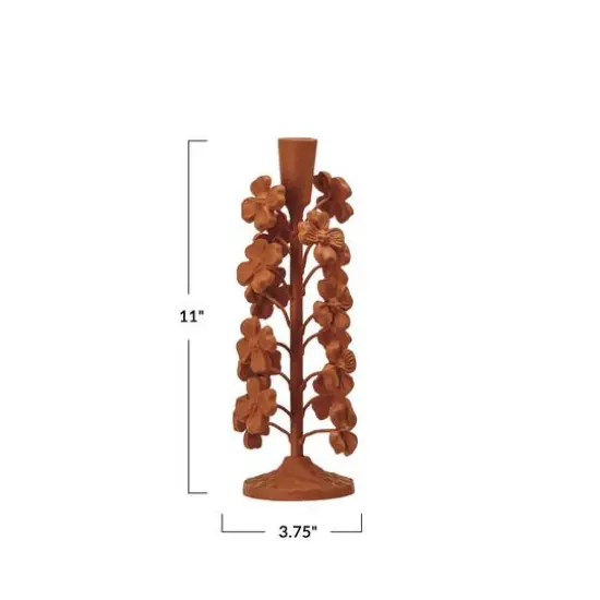 Hello Honey&reg; 11" Terra Cotta Blossom Taper Candle Holder {5}