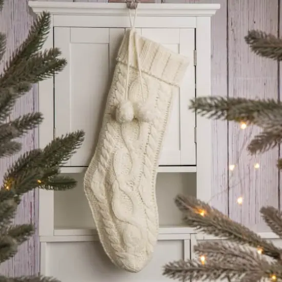 Glitzhome&reg; 24" White Knited Christmas Stocking {6}