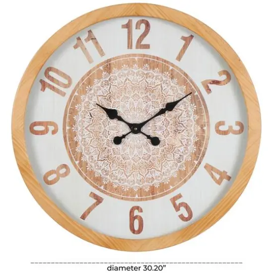 30" Natural Brown & White Mandala Wall Clock {5}