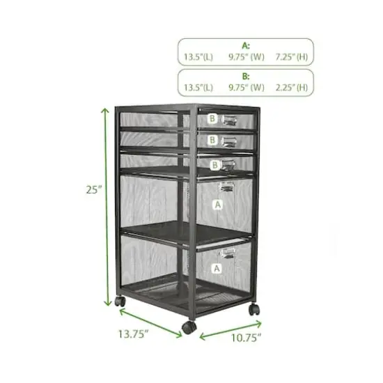 Mind Reader Black 5-Drawer Rolling File Cabinet {4}