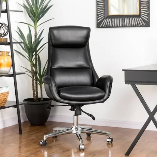 Glitzhome&reg; Mid-Century Modern Faux Leather Adjustable High Back Swivel Office Chair Black {7}