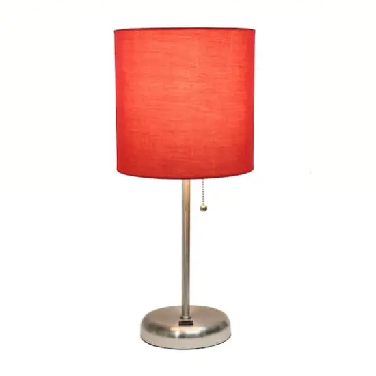 Creekwood Home 19.5" Oslo USB Port Table Lamp Brushed Steel/Red Shade {5}