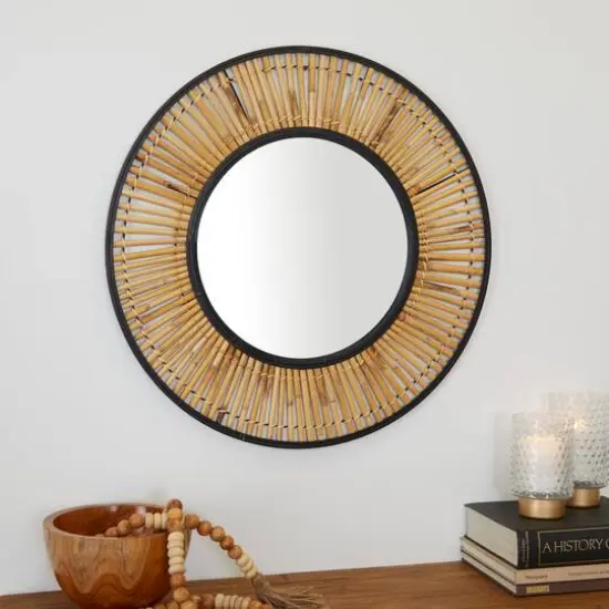 Brown Metal Handmade Weaved Frame Wall Mirror 28" x 1" x 28" {7}