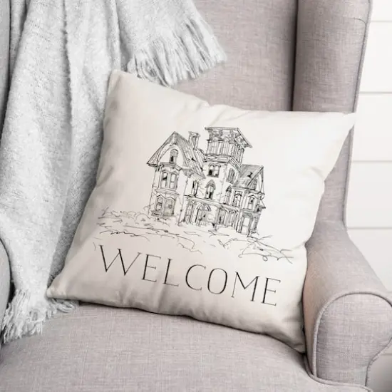 Haunted House Welcome Throw Pillow {3}