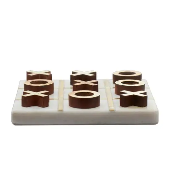 White & Gold Marble Tic-Tac-Toe Game Set {4}