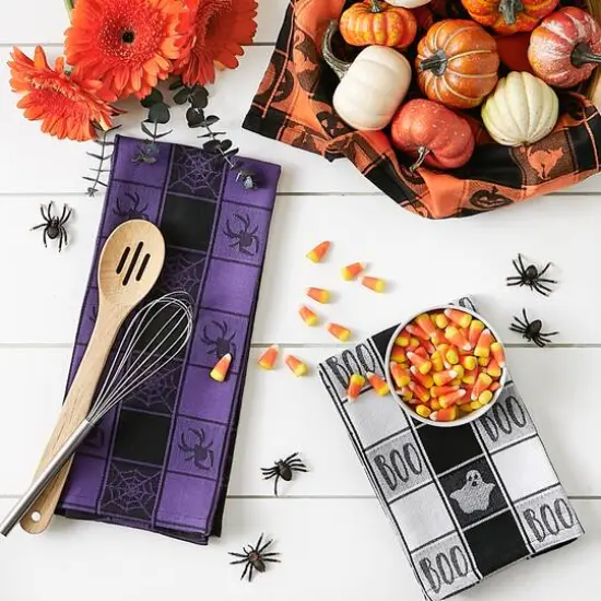 DII&reg; Halloween Woven Check Jacquard Dishtowel Set {6}
