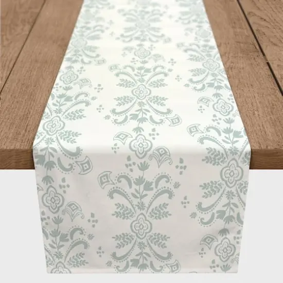 90" Floral Crest Cotton Twill Table Runner Blue {1}