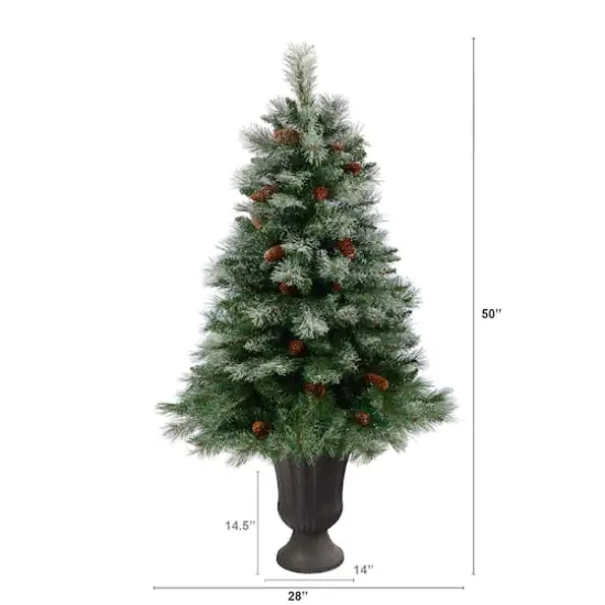 50" Unlit Snowed French Alps Mountain Pine Artificial Christmas Tree In Charcoal Planter {3}