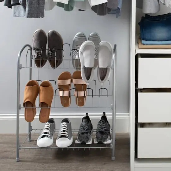 Organize It All 12 Pair Floor Shoe Rack With Shelf {4}