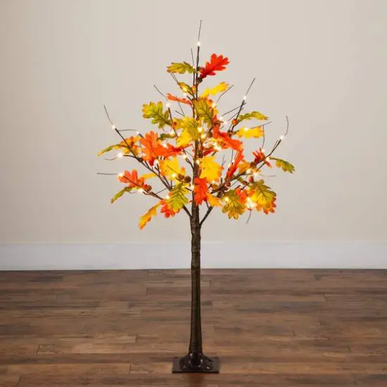 4ft. Pre-Lit Autumn Maple Artificial Fall Tree with Pinecones, Acorns and 60 Warm White LED Lights {8}