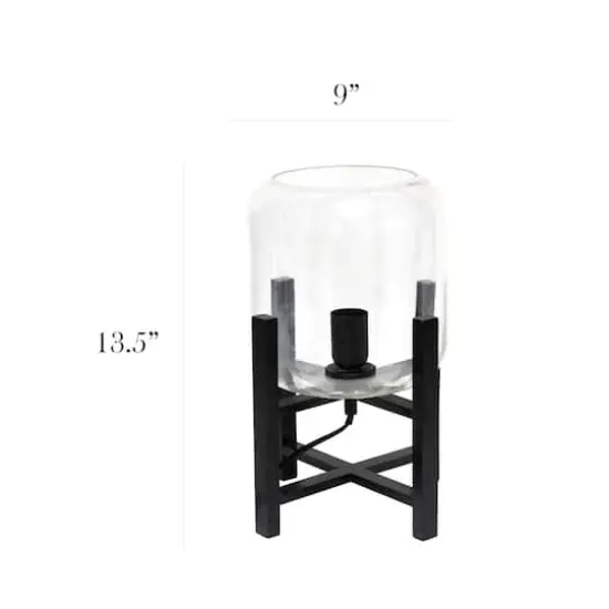 Simple Designs 13.5" Black Wood Mounted Table Lamp with Glass Cylinder Shade Clear Glass {4}
