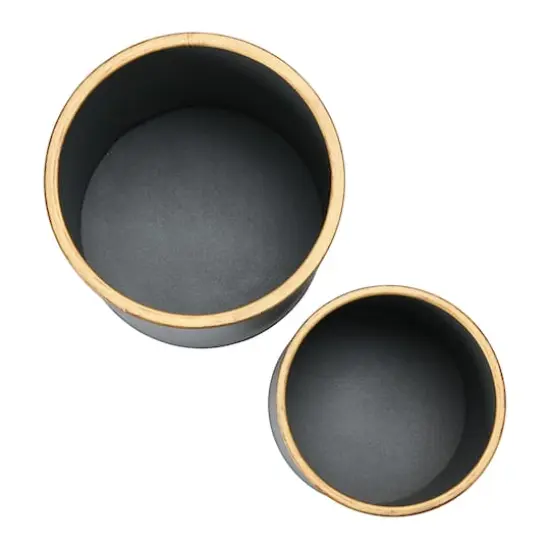 Hello Honey&reg; Charcoal Grey & Black Boho Metal Planters with Gold Rim & Stands Set {9}