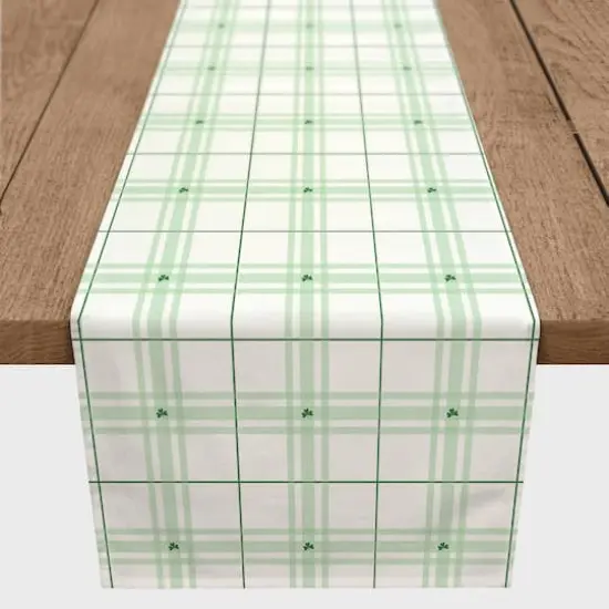 90" Green & White Clover Plaid Poly Twill Table Runner {3}
