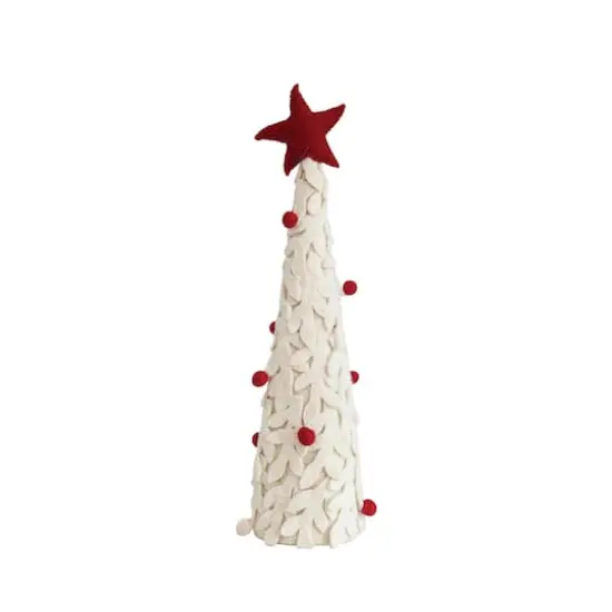 Hello Honey&reg; 16" Red & Cream Handmade Wool Felt Applique Tree with Star & Pom Poms {1}