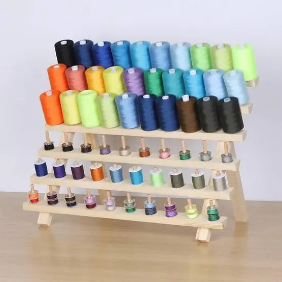 Natural 60-Spool Wooden Sewing Thread Organizer Rack {5}