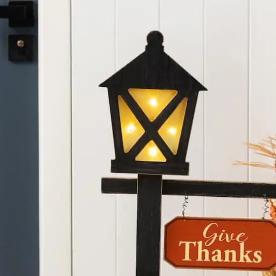Glitzhome&reg; 36"H Lighted Thanksgiving Wooden Turkey Lamp Post Porch Decor {5}