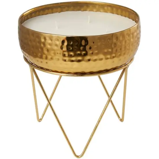 70oz. Roses in Paradise Scented White 4 Wick Candle in Gold Bowl with Tripod Stand {5}