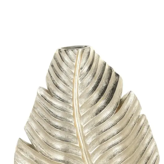 14" Gold Metallic Curved Leaf Polystone Vase {4}