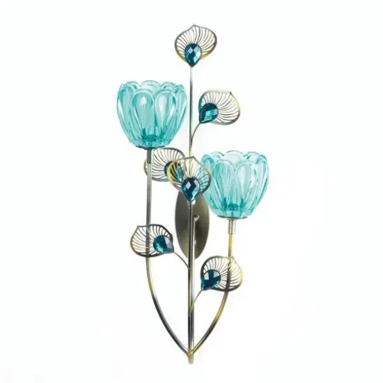 14'' Peacock Blossom Candle Wall Sconce {1}