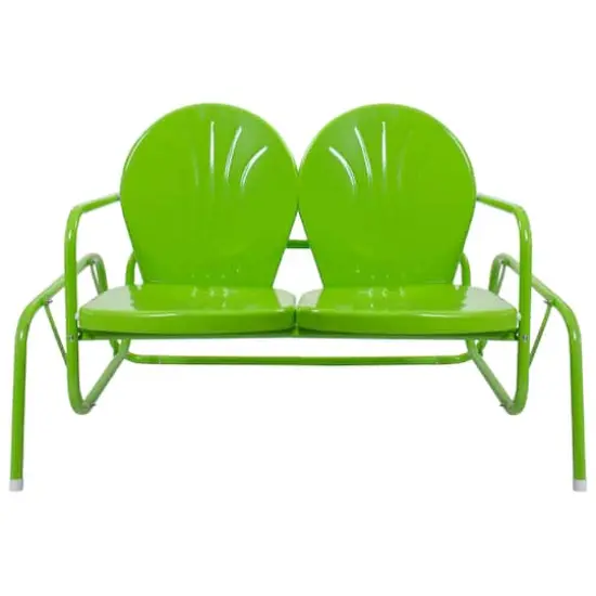 2-Person Outdoor Retro Metal Tulip Double Glider Patio Chair Lime Green {1}