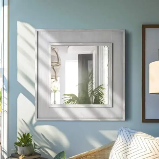 American Art Decor Sea Spray Grey Wash Framed Mirror - 24"x 24" {3}