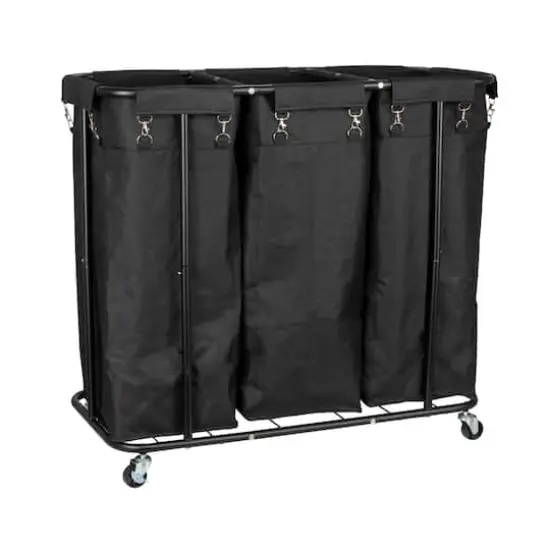 Household Essentials 34" Long Black 3-Bag Rolling Laundry Sorter {3}