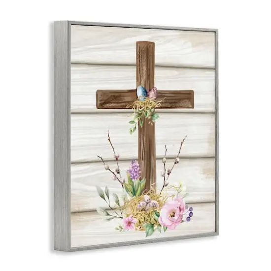 Stupell Industries Spiritual Easter Cross Spring Blossoms Framed Giclee Art Gray {4}