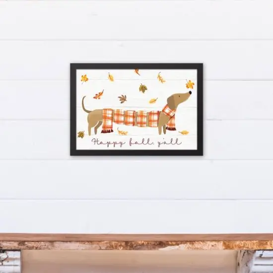 Plaid Scarf Weenie Dog Wrap 19.73"x13.73" Black Framed Canvas {5}