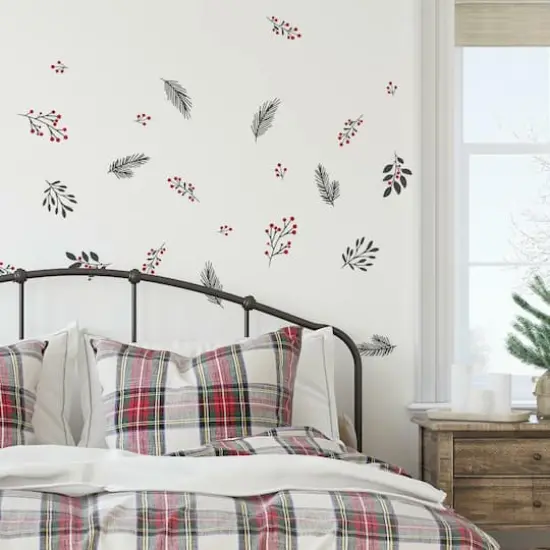 Holly Berries & Twigs Peel And Stick Wall Decals {4}