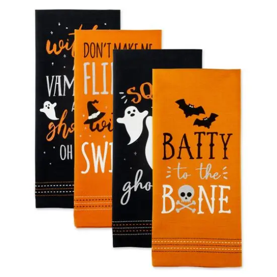 DII&reg; Spooky Sayings Printed Halloween Happy Haunting Wicked Treats Dishtowels Set {3}