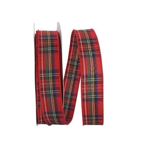 JAM Paper 1.5" x 50yd. Traditional Twill Wired Edge Plaid Ribbon {1}