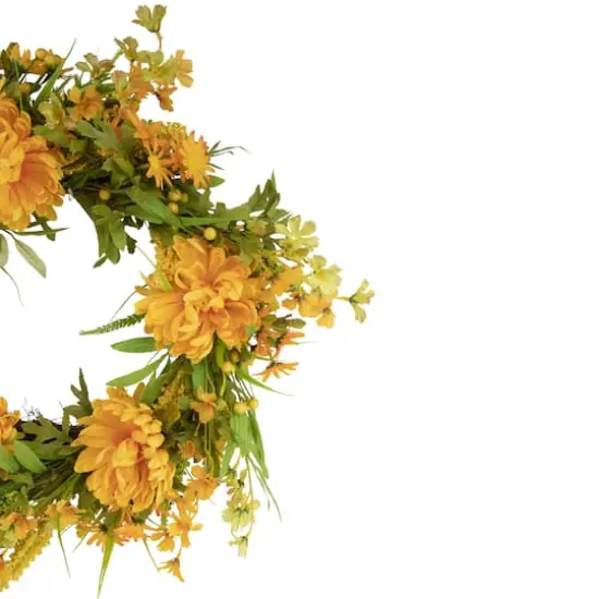 24" Yellow Peony Artificial Fall Harvest Twig Wreath {4}