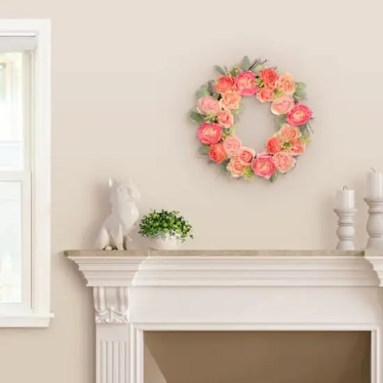 24" Spring Peach & Pink Peony & Rose Wreath {5}