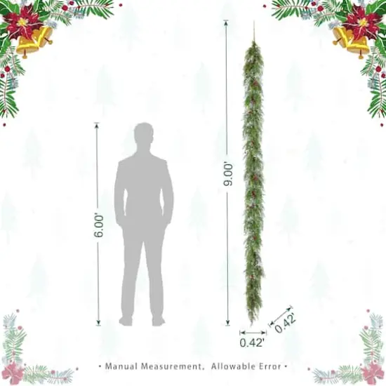 Glitzhome&reg; 9ft Christmas Greenery PE Cedar Garland with Red Berries {9}