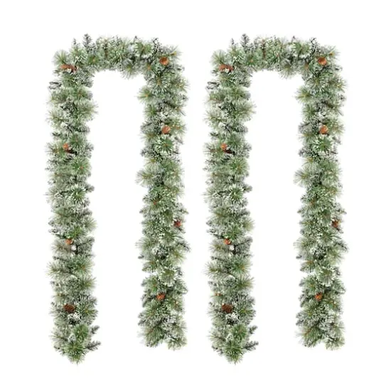 Glitzhome® 9ft. Pre-Lit Frosted Greenery Pinecones Christmas Garlands with Timers, 2ct. {7}