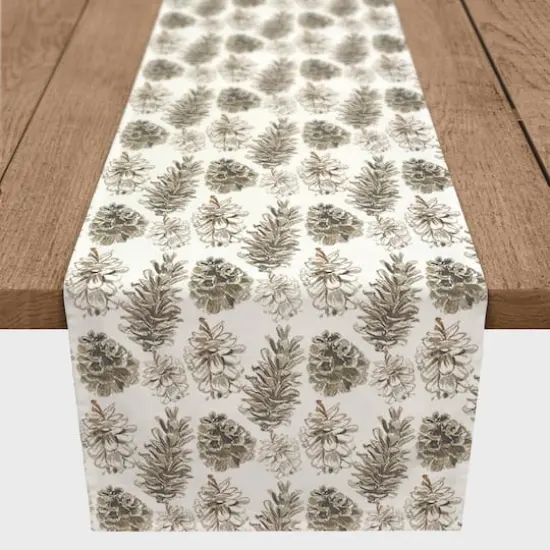 90" White & Brown Pinecones Cotton Twill Runner {1}