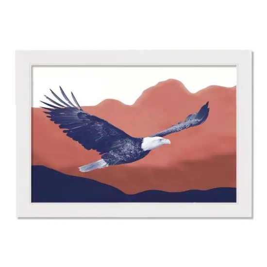 Patriotic Soaring Eagle White Framed Canvas {1}