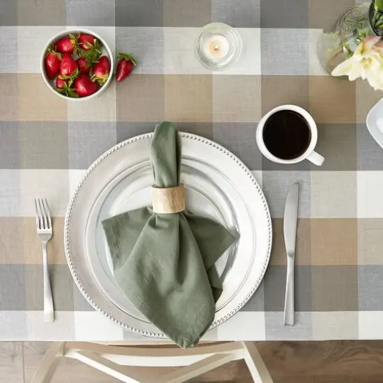 DII&reg; 84" Tri Color Check Tablecloth Stone {6}