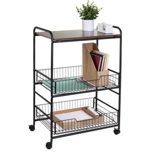 Honey Can Do Black/Walnut 3-Tier Rolling Cart {6}