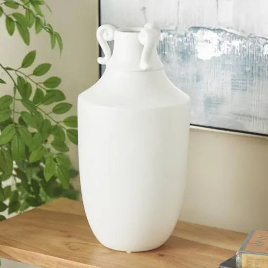 15.75" White Ceramic Sleek Amphora Vase with Scroll Handles {9}