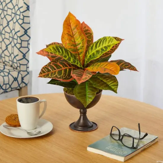 14" Garden Croton Plant in Metal Chalice {4}