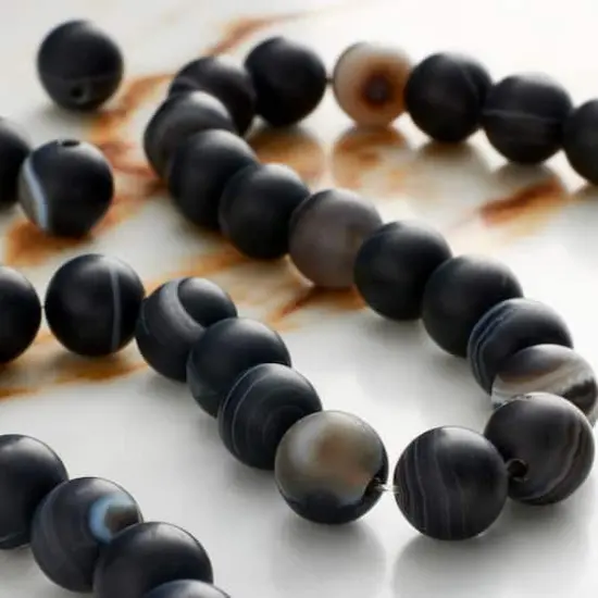 Matte Black & Brown Striped Agate Round Beads, 8mm by Bead Landing&trade; {3}